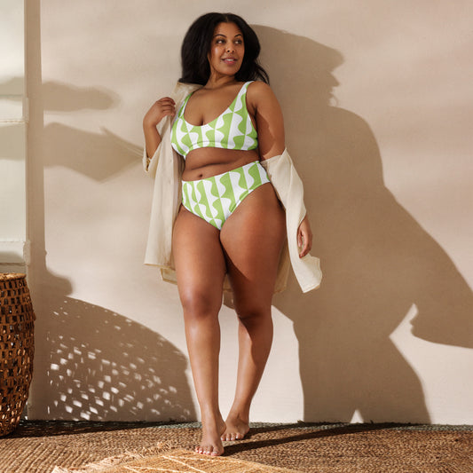 Lime Geometric Recycled High-Waisted Bikini